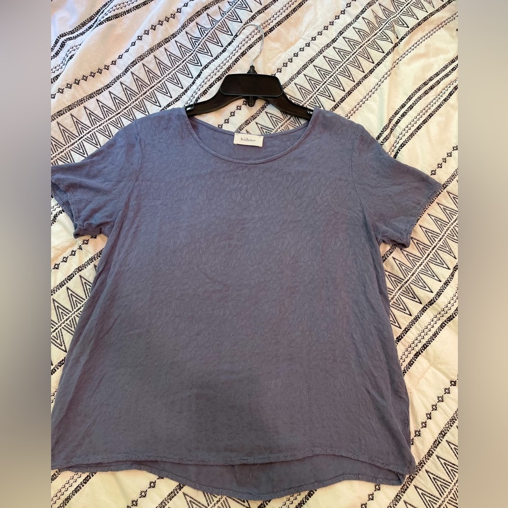 Periwinkle cheetah print detailed shirt from Bohme! Gorgeous material!